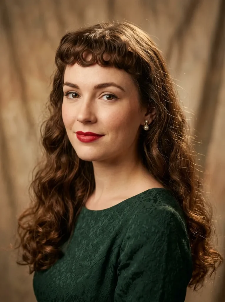 Curled bangs with long waves
