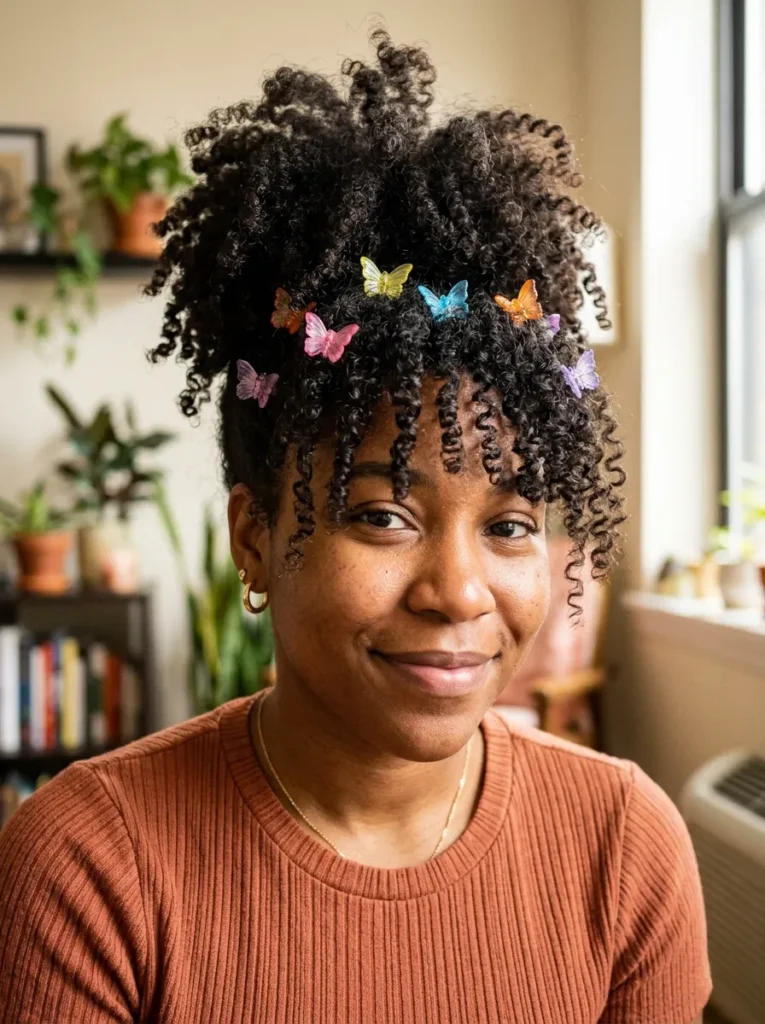 Curly pineapple with butterfly clips