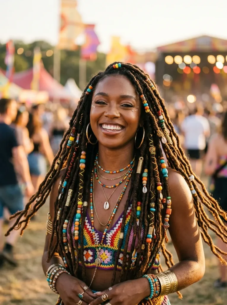 Festival locs with beads and cuffs