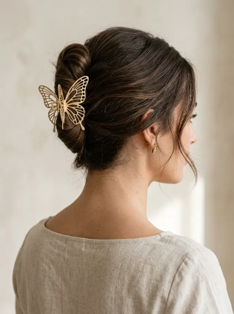 French twist with a butterfly clip