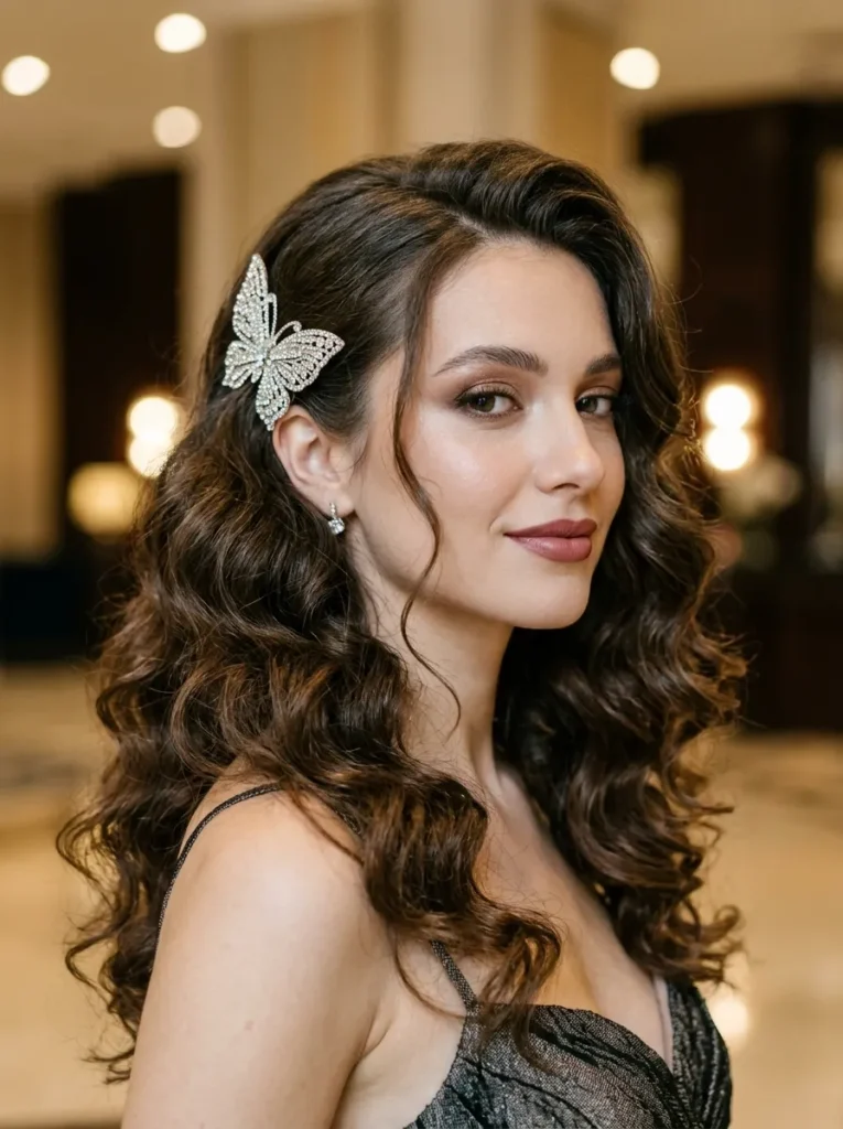 Glam curls with a statement clip