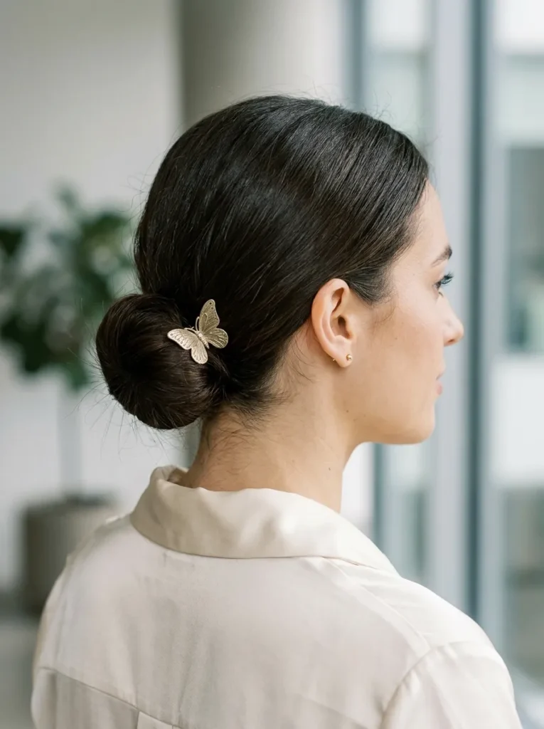 Low bun with a clip accent