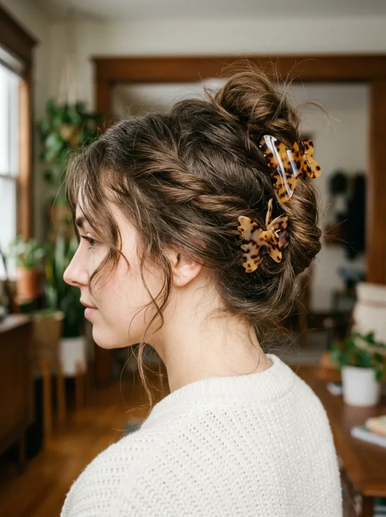 Messy twist with butterfly clips
