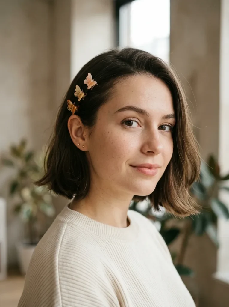 Short hair with side clips
