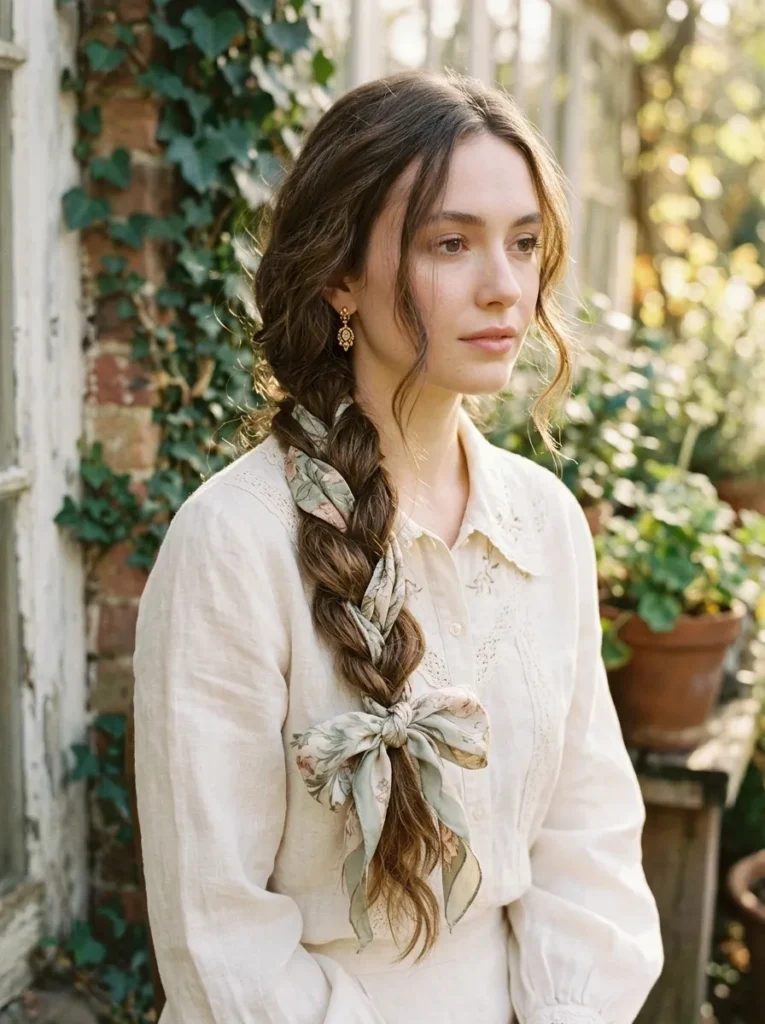 Silk scarf wrapped braid