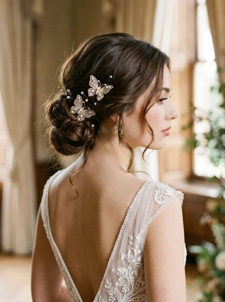 Soft chignon with butterfly clips