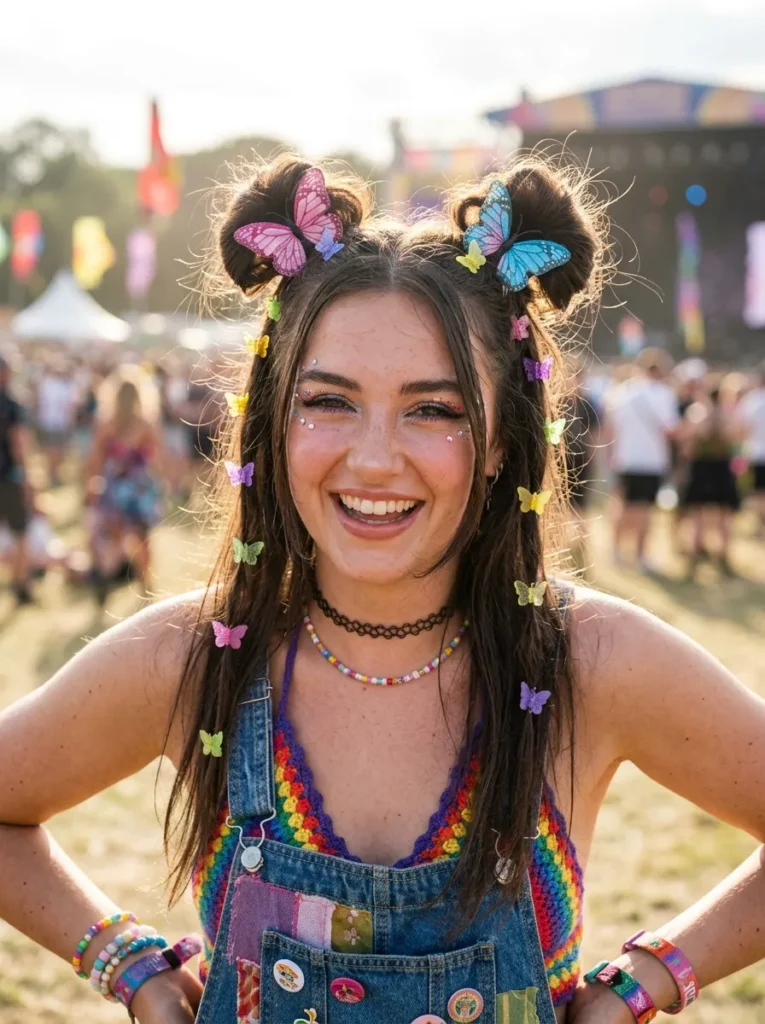 Space buns with butterfly clips