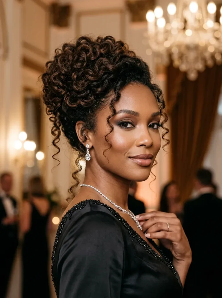 . the curly updo with loose tendrils