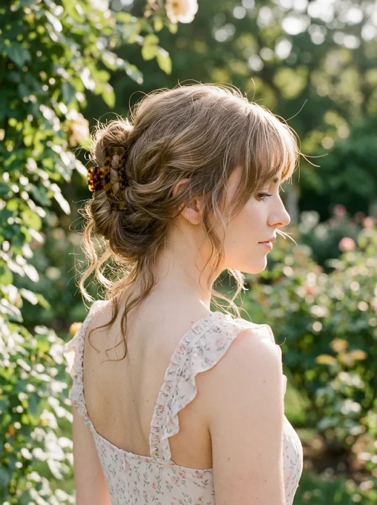 The side swept bangs with a clip