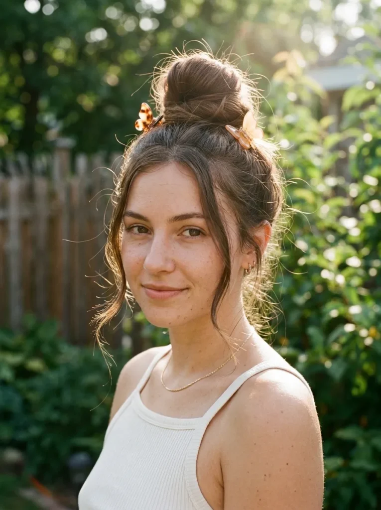Top knot with butterfly clips