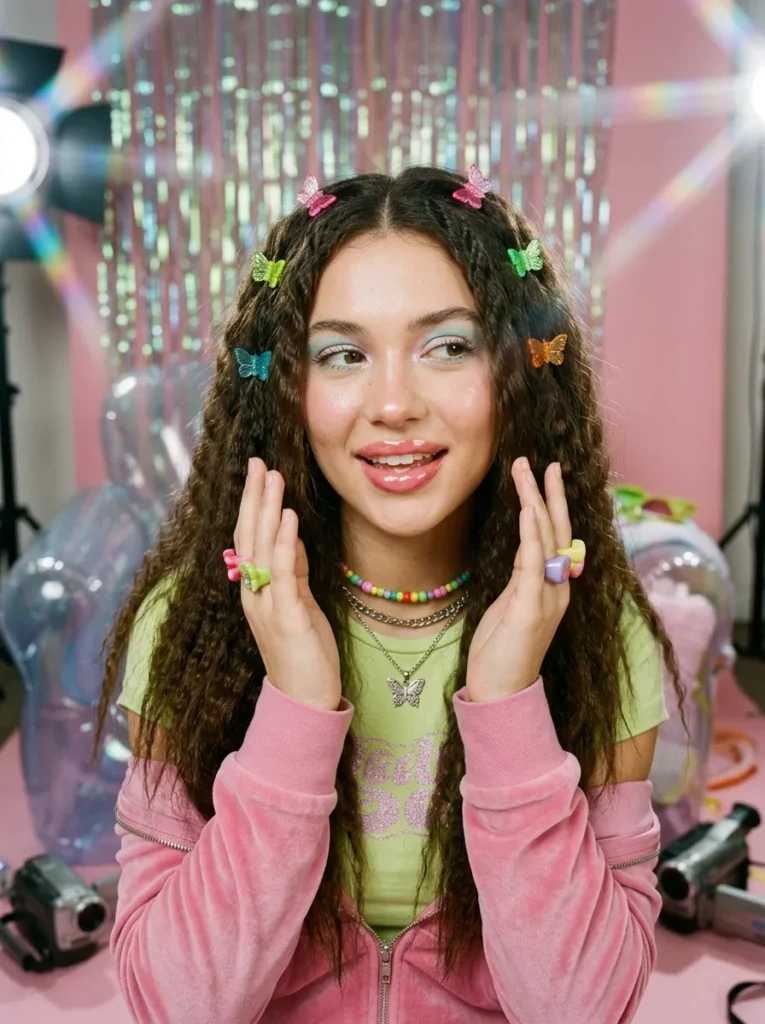 Y2k crimped hair with mini clips